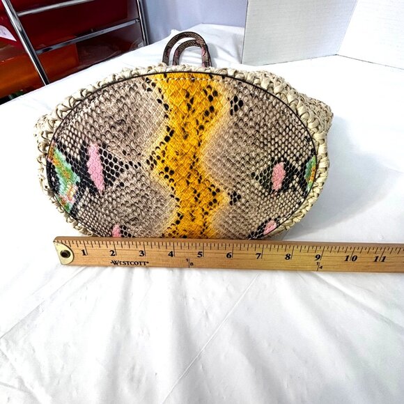 Vince Camuto Lena Straw Tote Bag‎ Faux Snakeskin Duo Handles Boho Chic Beachy - Picture 11 of 12